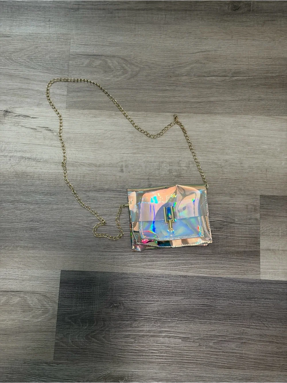 Iridescent Holographic Crossbody Bag with Gold Chain